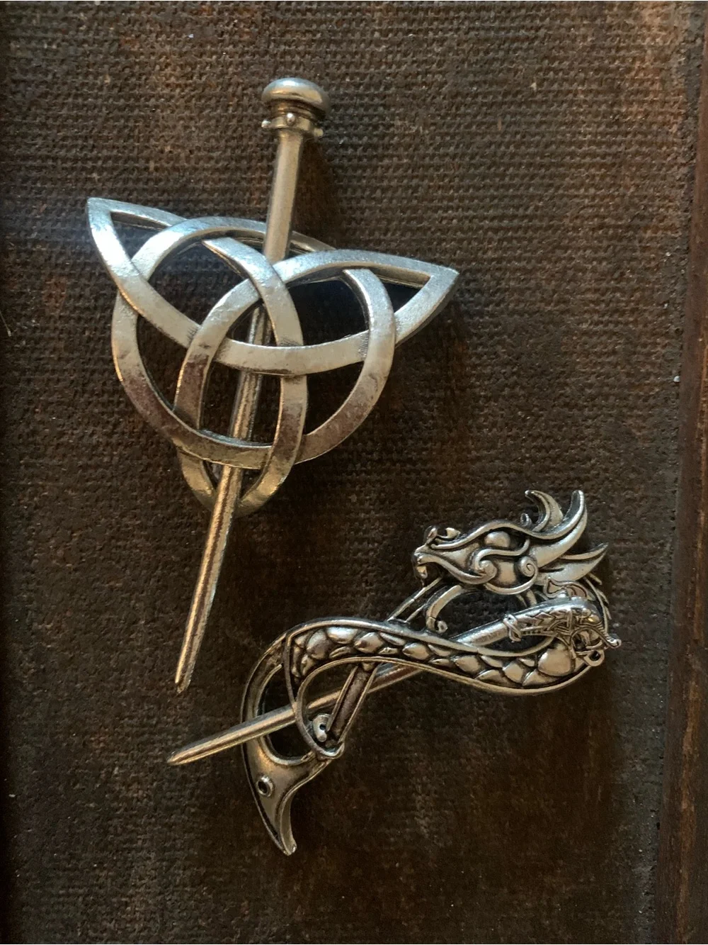 Silver Celtic Knot and Dragon Hair Pins - Silver Hair/Scarf Accessories
